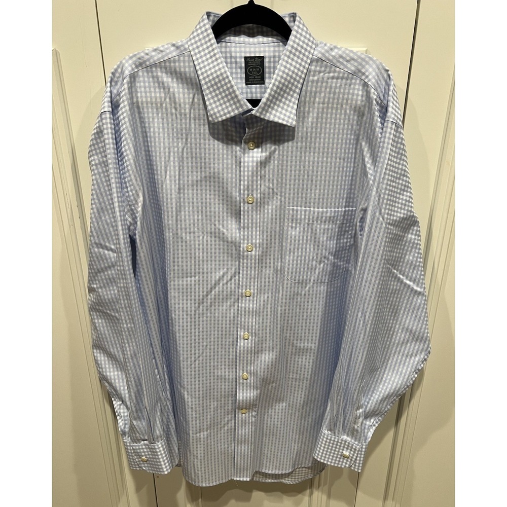 Pronto Uomo Non-Iron Dress‎ Shirt Mens 18 36/37 Tall Blue & White Check Classic